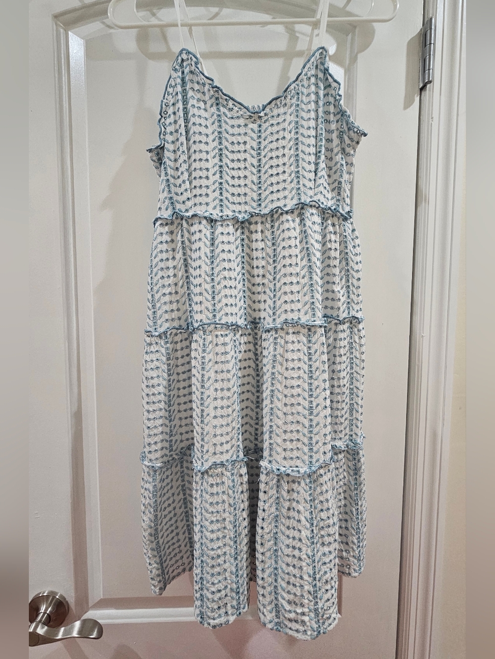 Jessica Simpson White and Light Blue Tiered Spaghetti Strap Dress